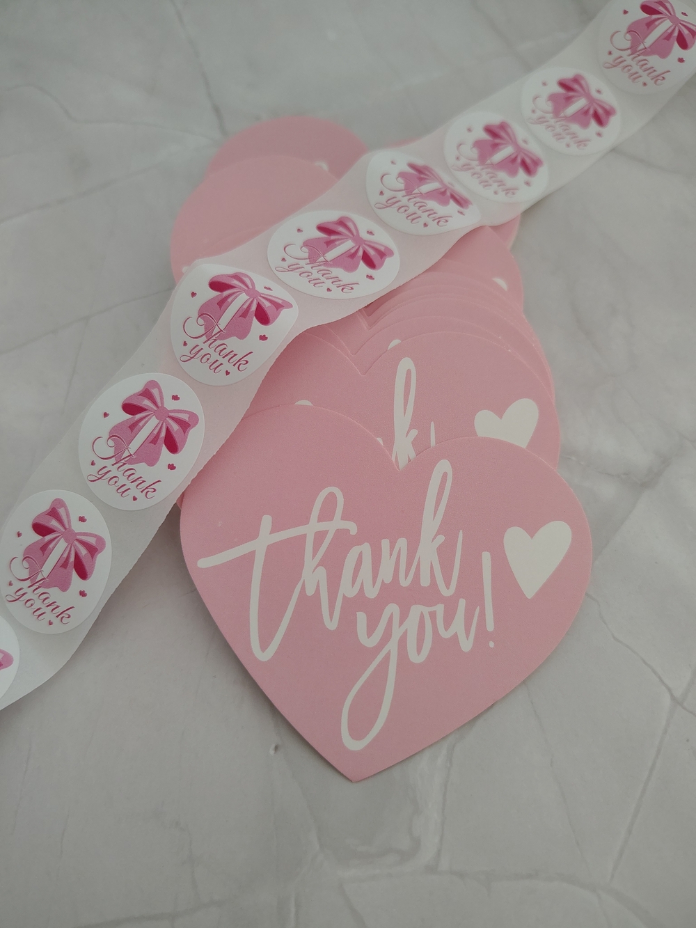 50 Pink Heart "Thank You" Card And Sticker Set
